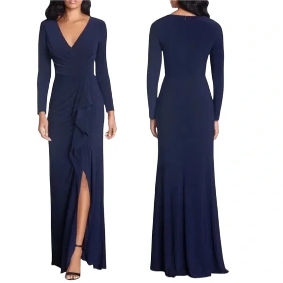 Betsy & Adam Women’s Off The Shoulder Dress With Ruffle Bell Sleeves - View #10